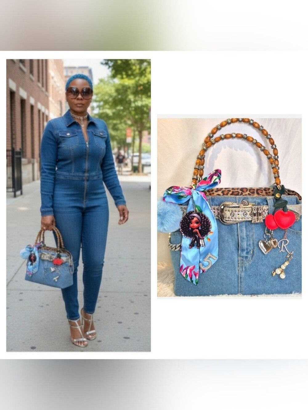 Stylish Denim and Leopard Print Women's Bag